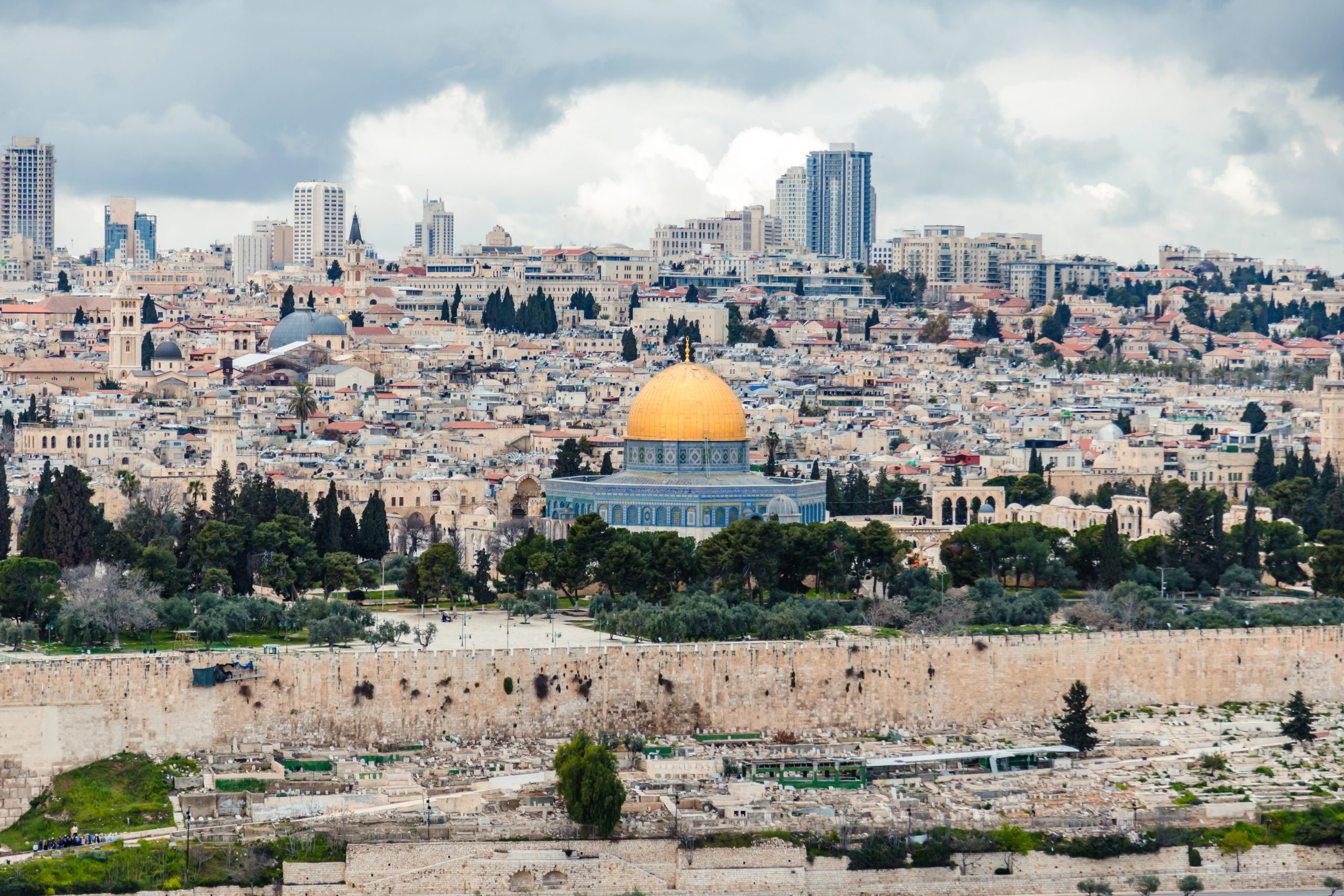 Jerusalem's stone buildings in golden evening light