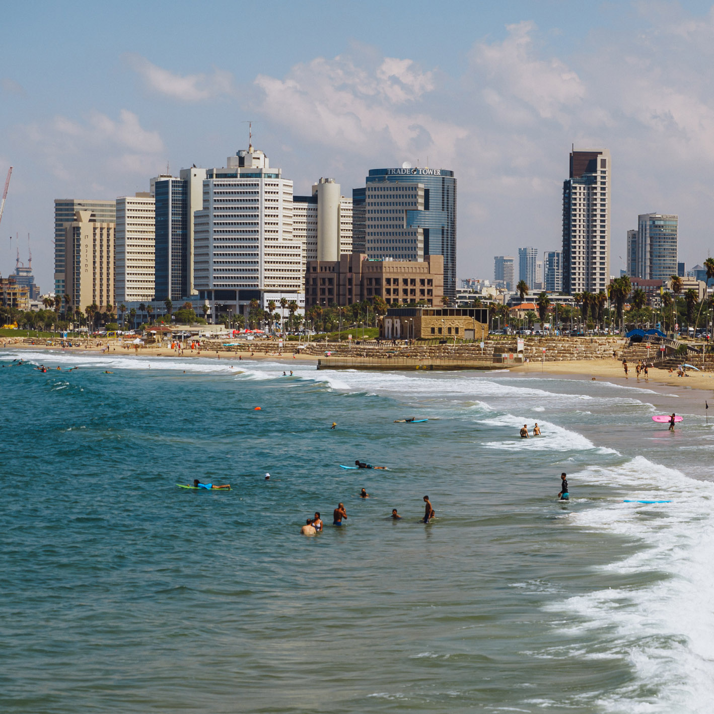 Tel Aviv's beachfront on the Mediterranean